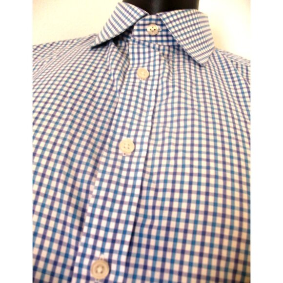 Charles Tyrwhitt Shirt Men large16.5/33 Blue ExtraSlim plaid Long Sleeve Button - Picture 8 of 12